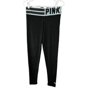 Pink Yoga Leggings size S Black Mint Green Rhinestone Wide Waistband Dog Logo